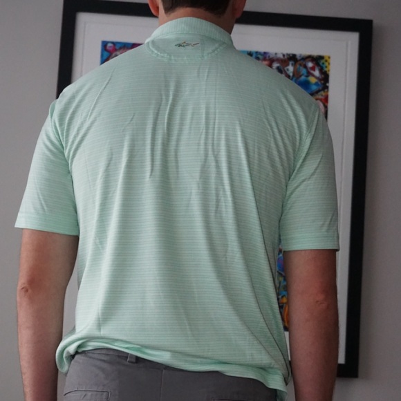 Greg Norman Polo Shirt Men's Medium Golf Striped Green - Picture 3 of 6